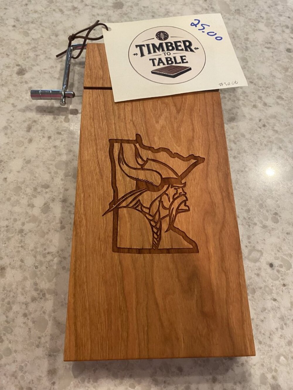 Minnesota Viking Cheese Slicer – Cherry Wood Board by Timber to Table, Handmade